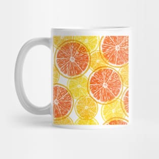 Orange, Grapefruit transparent slices seamless pattern. Summer colorful citrus. Translucent tropical fruits Mug